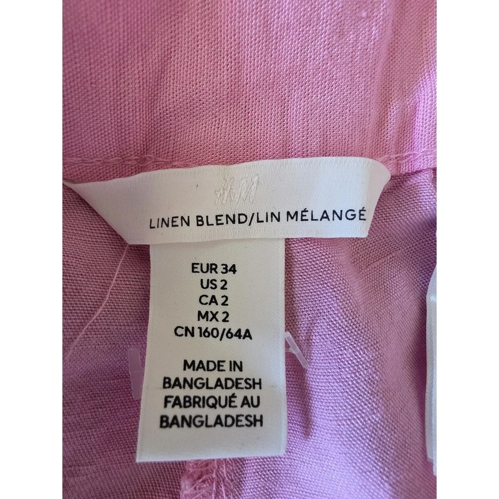 H&M Pants Women Size 2 Pink Linen Blend Straight Trousers Slacks